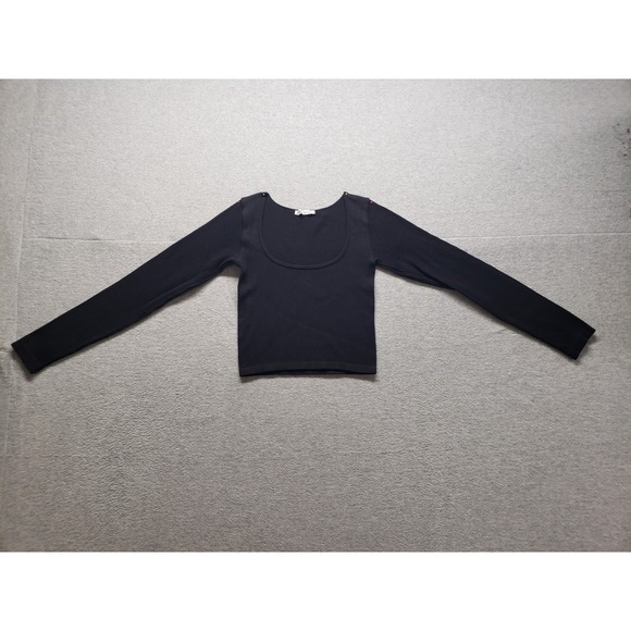 Zara Tops - Zara Women Cropped Top XS Black Scoop Neck Long Sleeve Pullover Slim Logo Casual